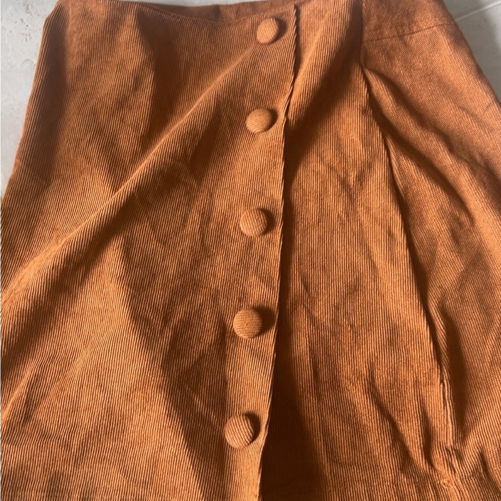 Pink Lily Button-Down Corduroy Skirt in Burnt Orange